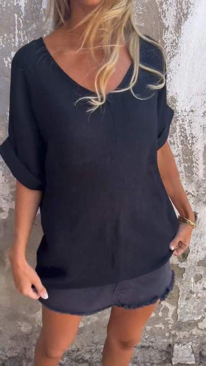 Women's V-neck Mid-sleeve Casual Top