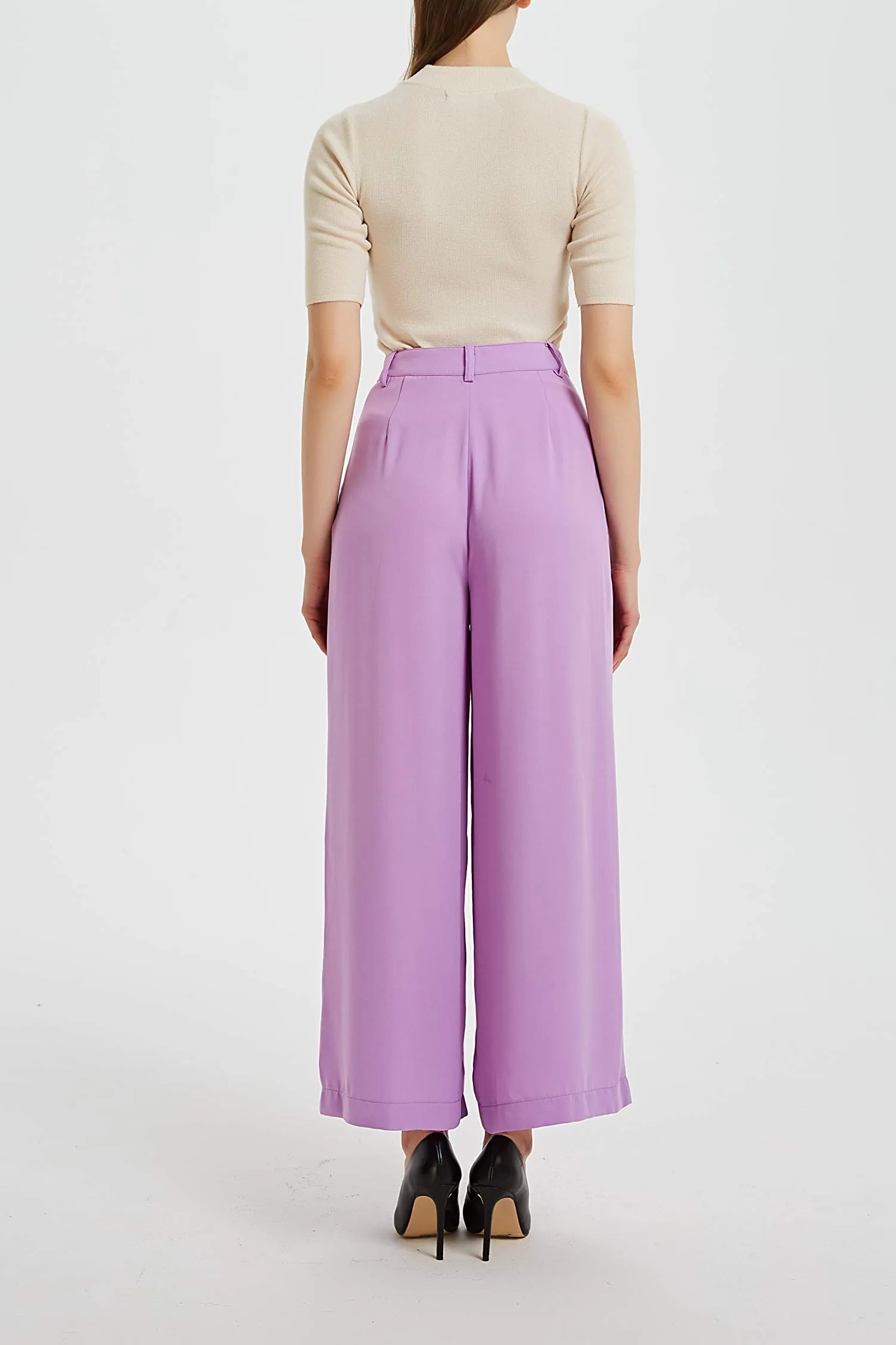 Women Wide Leg High Waist Pants-Pink Laura