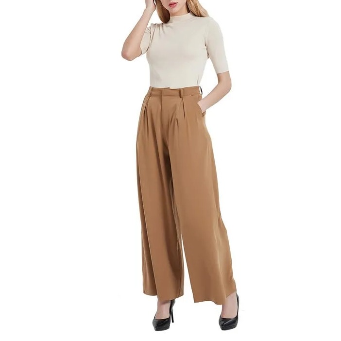 Women Wide Leg High Waist Pants-Pink Laura