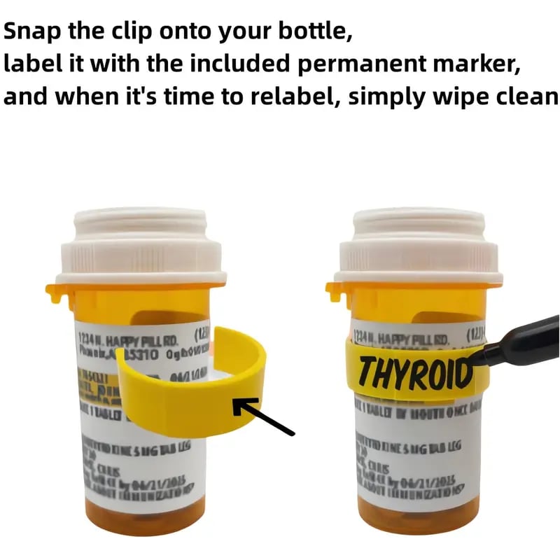 💊Easy-to-Use Pill Bottle Clips with Marker-🧓 for Quick Identification & Organization