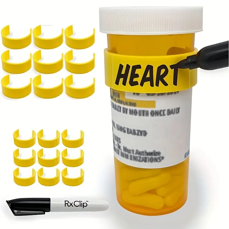 💊Easy-to-Use Pill Bottle Clips with Marker-🧓 for Quick Identification & Organization