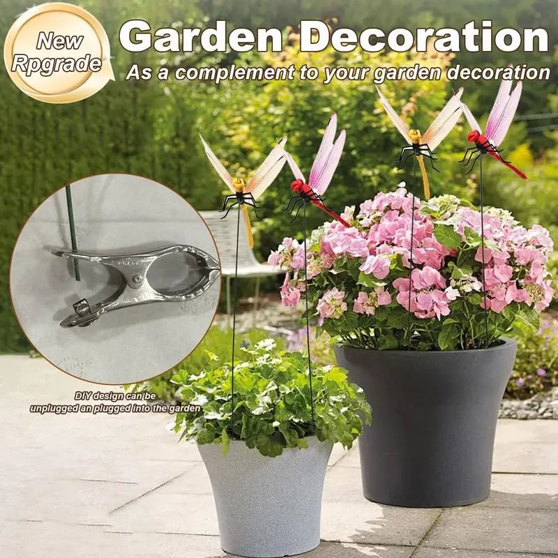 🔥Last Day 49% OFF🔥12 Counts Outdoor Fake Dragonfly Rod Clip, Garden MetalDragonfly Clip