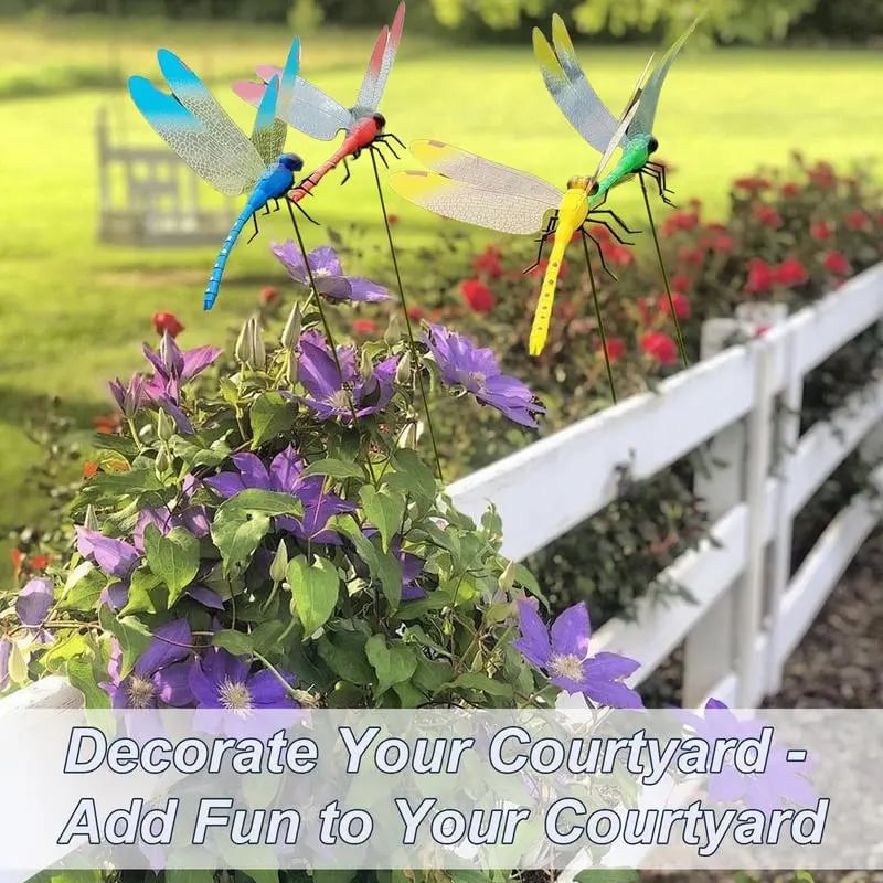 🔥Last Day 49% OFF🔥12 Counts Outdoor Fake Dragonfly Rod Clip, Garden MetalDragonfly Clip
