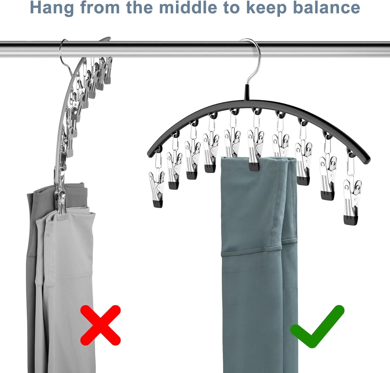 Legging Organizer for Closet, Metal Yoga Pants Hanger w/Rubber Coated 4 Pack w/10 Clips Hold 40 Leggings
