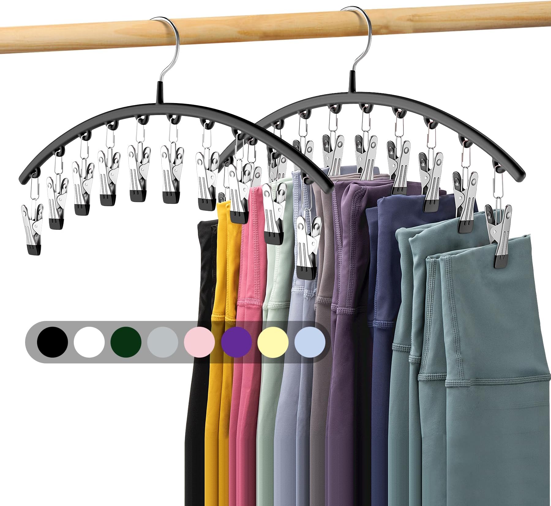 Legging Organizer for Closet, Metal Yoga Pants Hanger w/Rubber Coated 4 Pack w/10 Clips Hold 40 Leggings