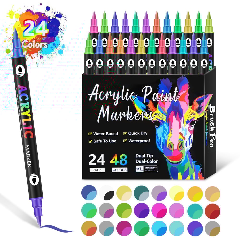 🌈Last Day Promotion-49%OFF - Dual Tip Acrylic Paint Pen Marker - 24/48/72 Colours