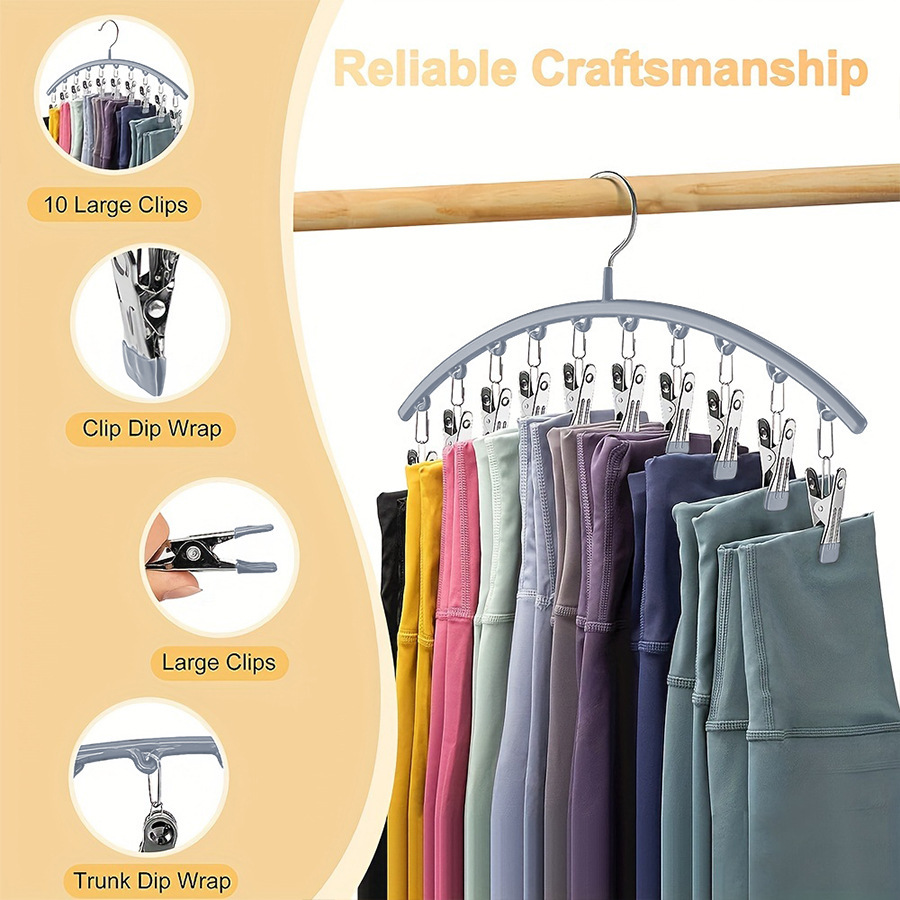 Legging Organizer for Closet, Metal Yoga Pants Hanger w/Rubber Coated 4 Pack w/10 Clips Hold 40 Leggings