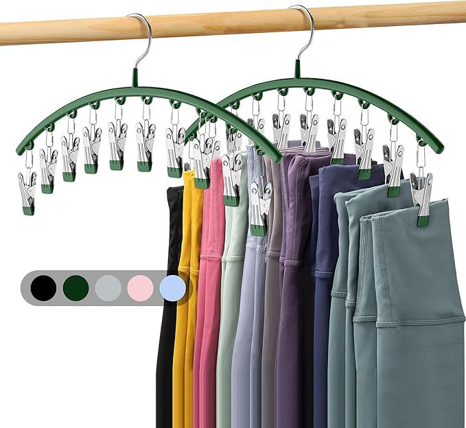Legging Organizer for Closet, Metal Yoga Pants Hanger w/Rubber Coated 4 Pack w/10 Clips Hold 40 Leggings