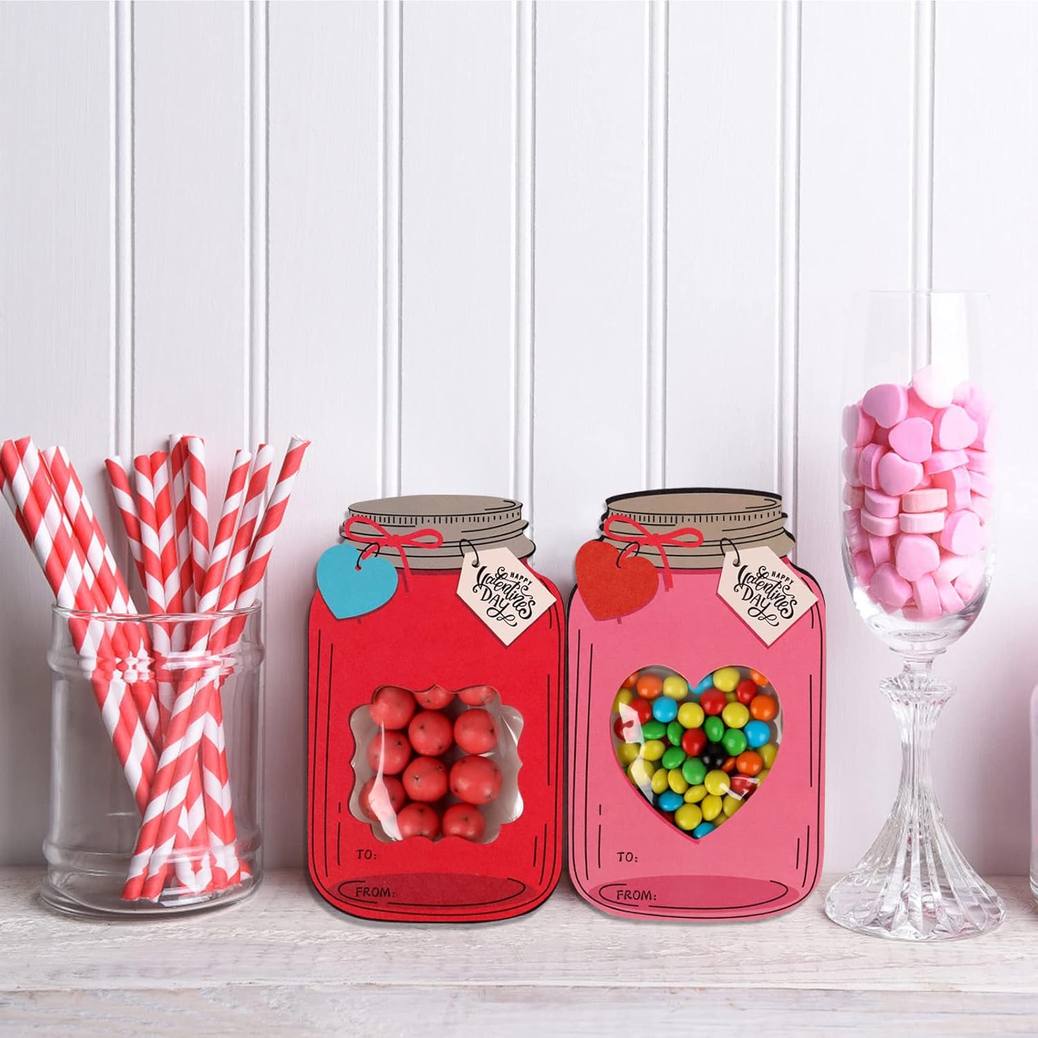 🎁LAST DAY 50% OFF - 💖Mason Jar Happy Valentines Day Cards (50pcs)🍬