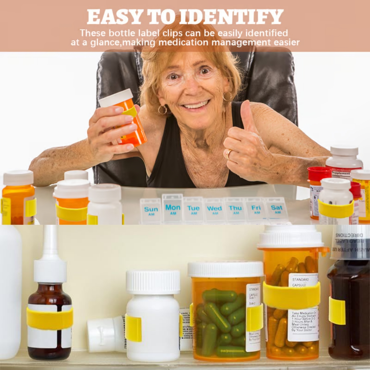 💊Easy-to-Use Pill Bottle Clips with Marker-🧓 for Quick Identification & Organization