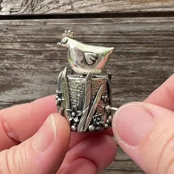 ✨2025 New Arrival🐔 Handcrafted Silver Clay Automata – The Funny Silver Chicken Toy 🐔