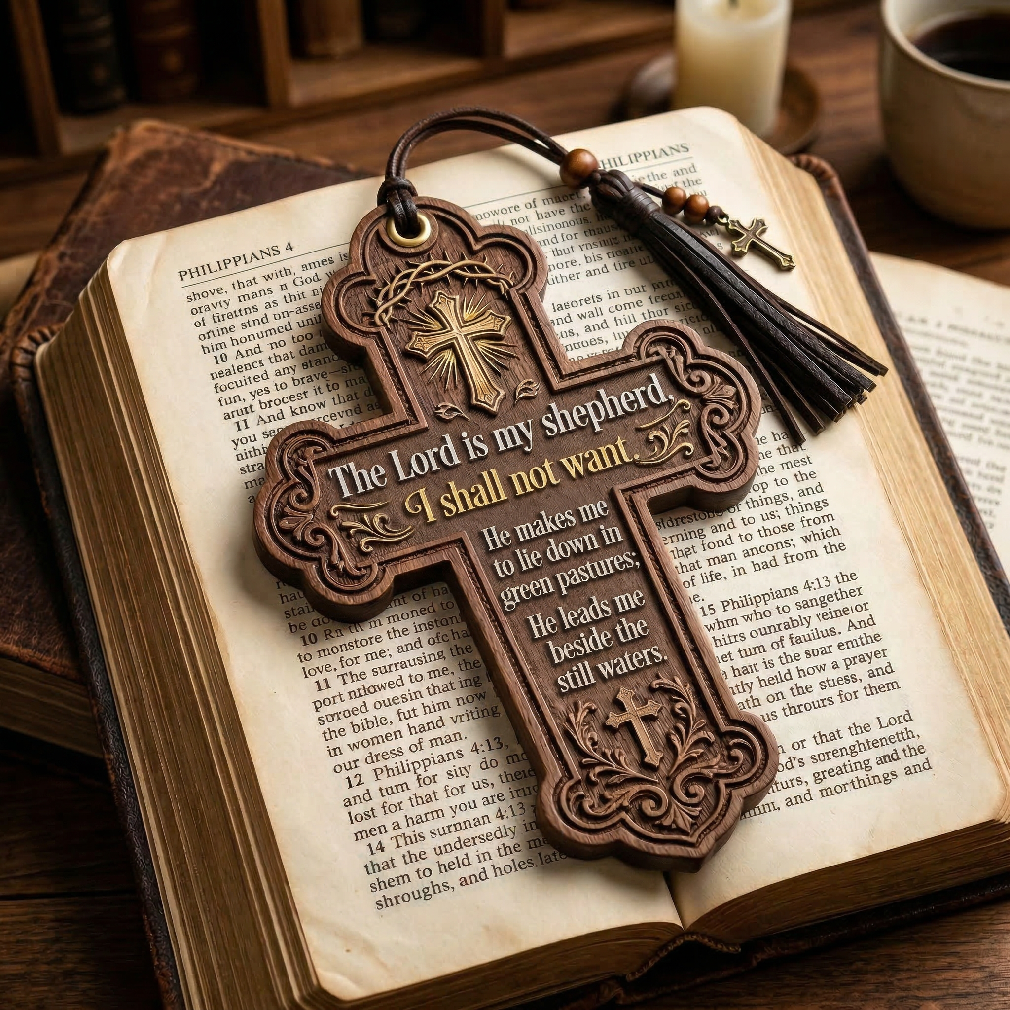 Elegant Wooden Cross Bookmark – Faith-Inspired Design