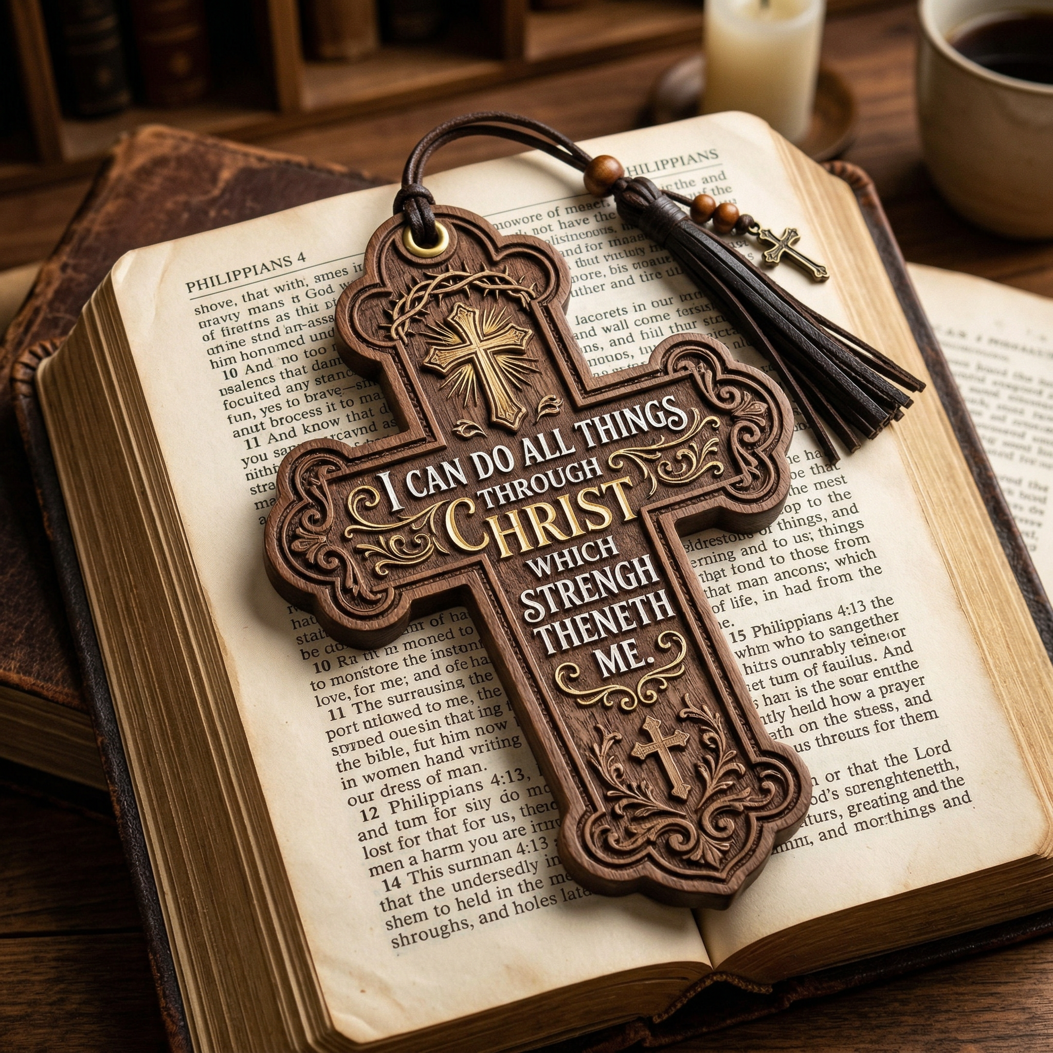 Elegant Wooden Cross Bookmark – Faith-Inspired Design