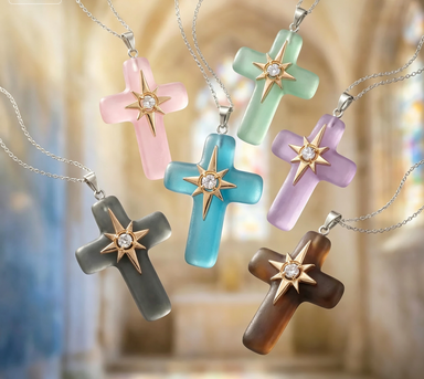 🌊 Ocean Blessed Cross Sea Glass Pendant – Faith-Inspired Natural Glass Hanging Ornament ✝️✨