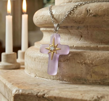 🌊 Ocean Blessed Cross Sea Glass Pendant – Faith-Inspired Natural Glass Hanging Ornament ✝️✨