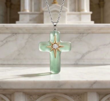 🌊 Ocean Blessed Cross Sea Glass Pendant – Faith-Inspired Natural Glass Hanging Ornament ✝️✨