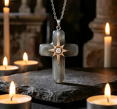 🌊 Ocean Blessed Cross Sea Glass Pendant – Faith-Inspired Natural Glass Hanging Ornament ✝️✨