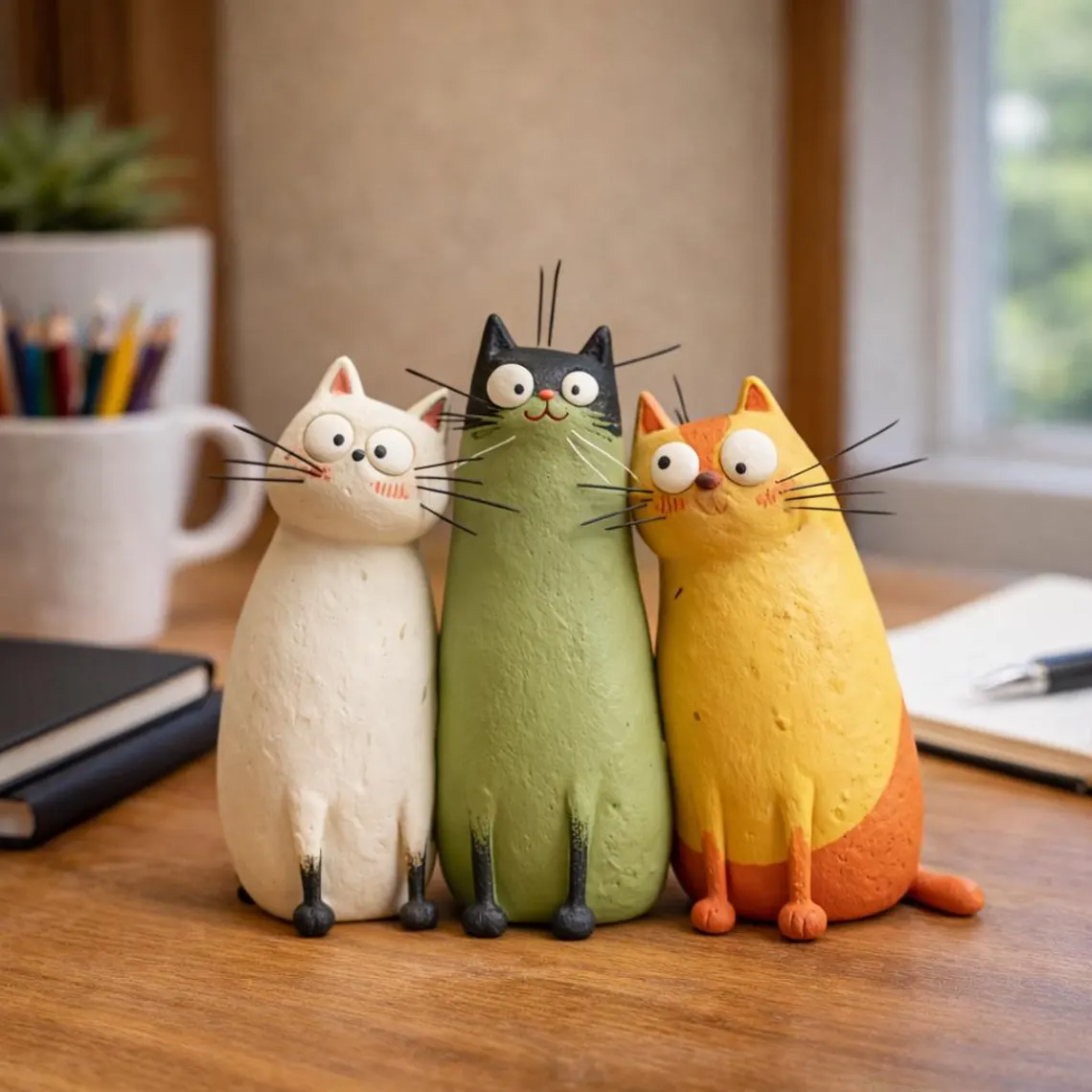 🐱Handmade Cat Figurine – Cute Artistic Desktop Decoration 💙