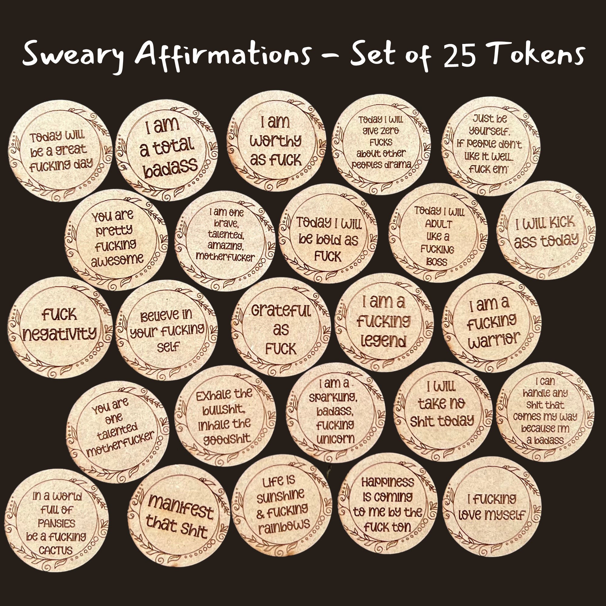 Funny Sweary Affirmation Token Set