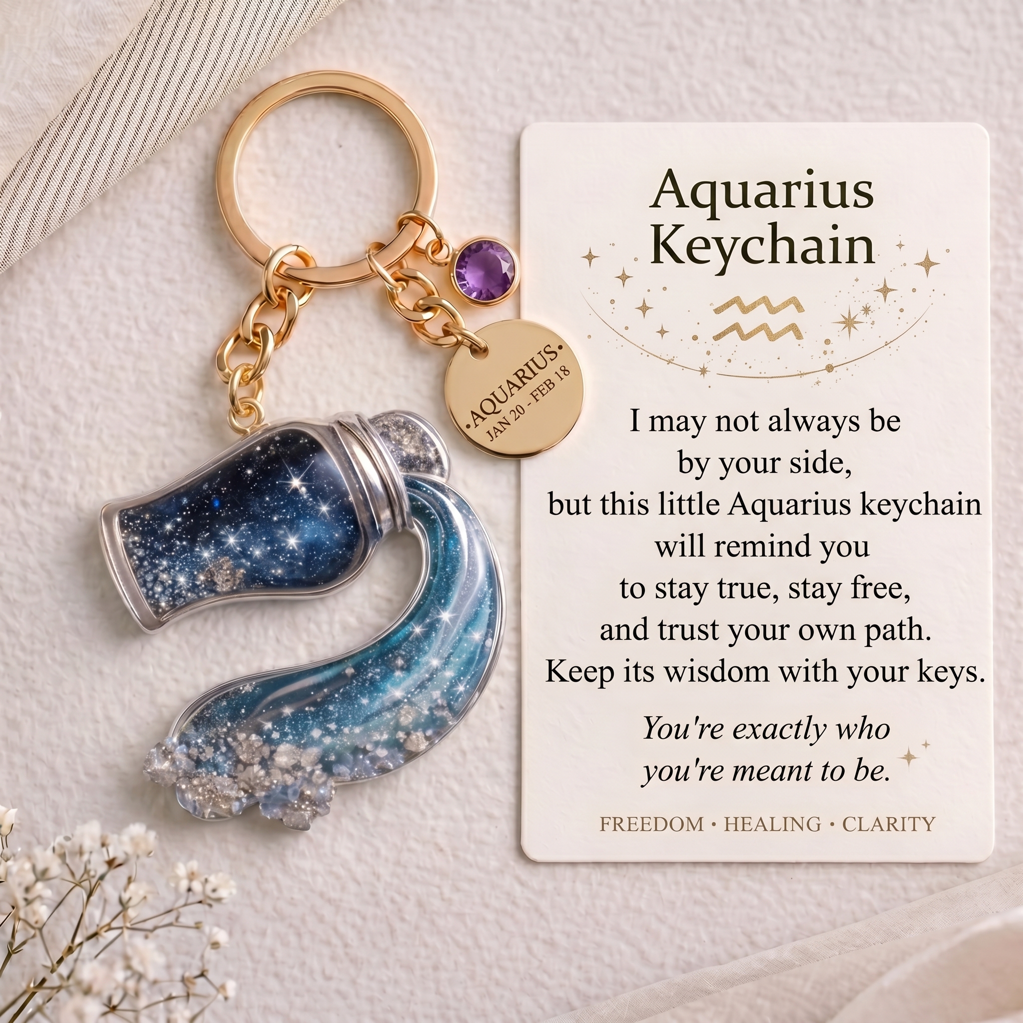 Zodiac Sign Keychain Collection with Inspirational Card