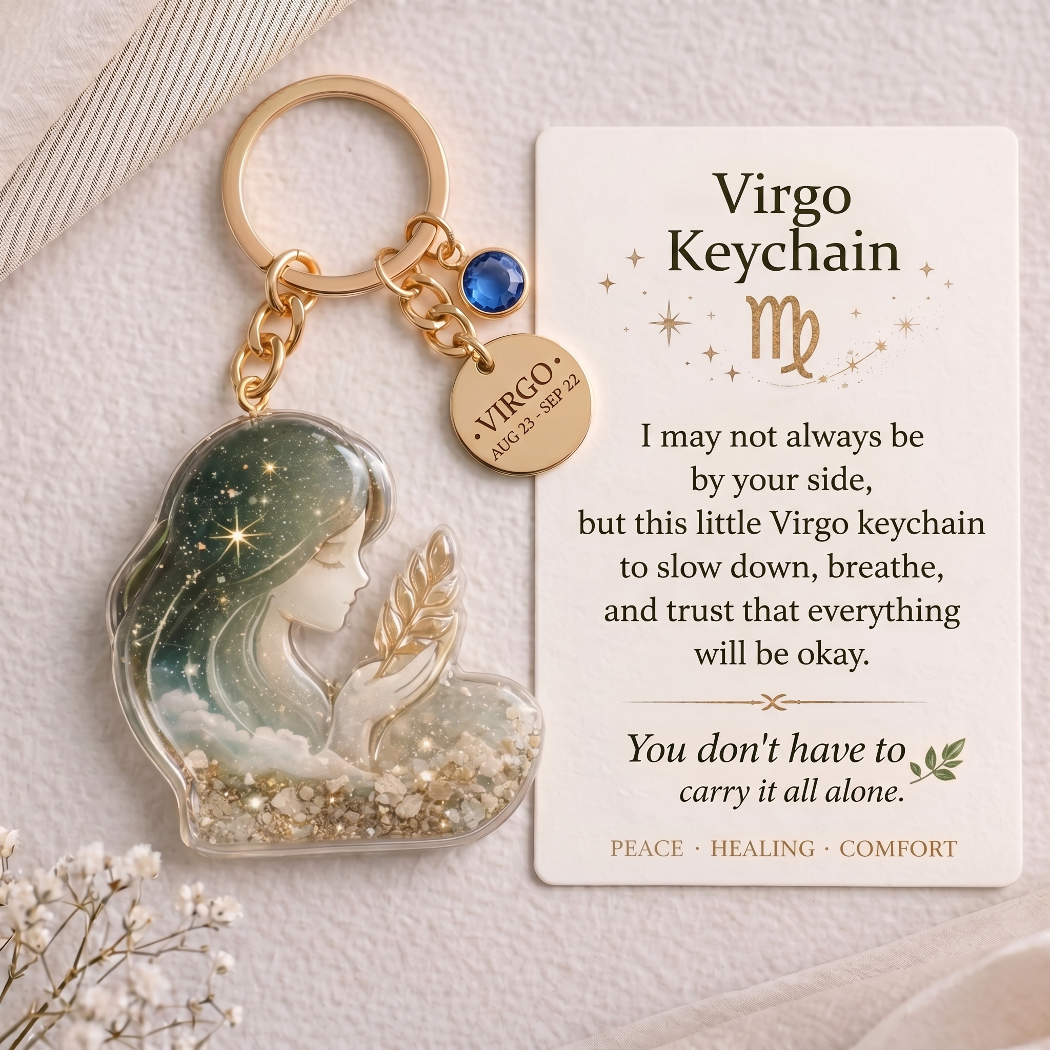 Zodiac Sign Keychain Collection with Inspirational Card