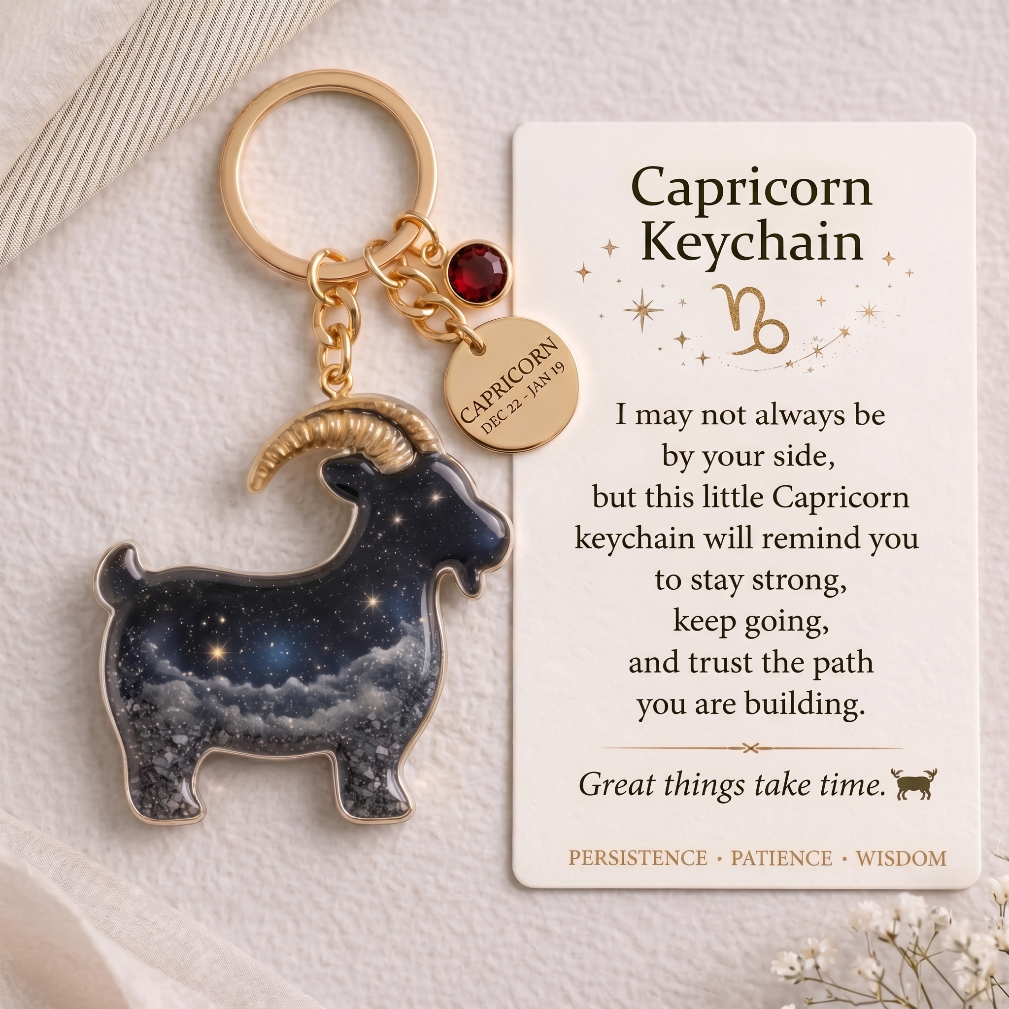 Zodiac Sign Keychain Collection with Inspirational Card