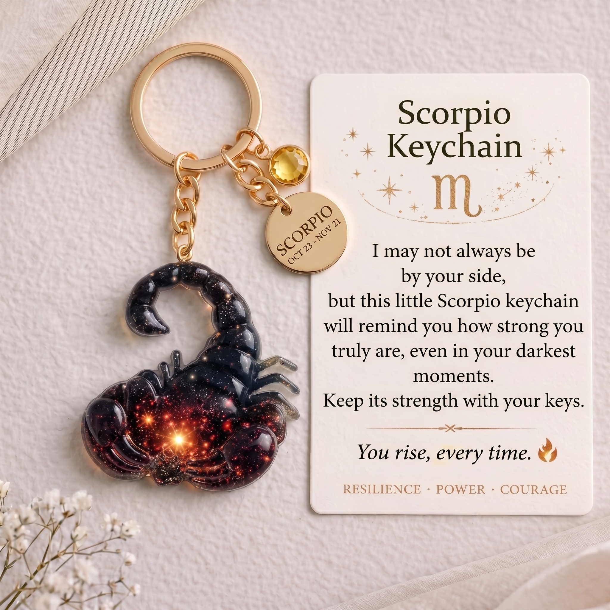 Zodiac Sign Keychain Collection with Inspirational Card