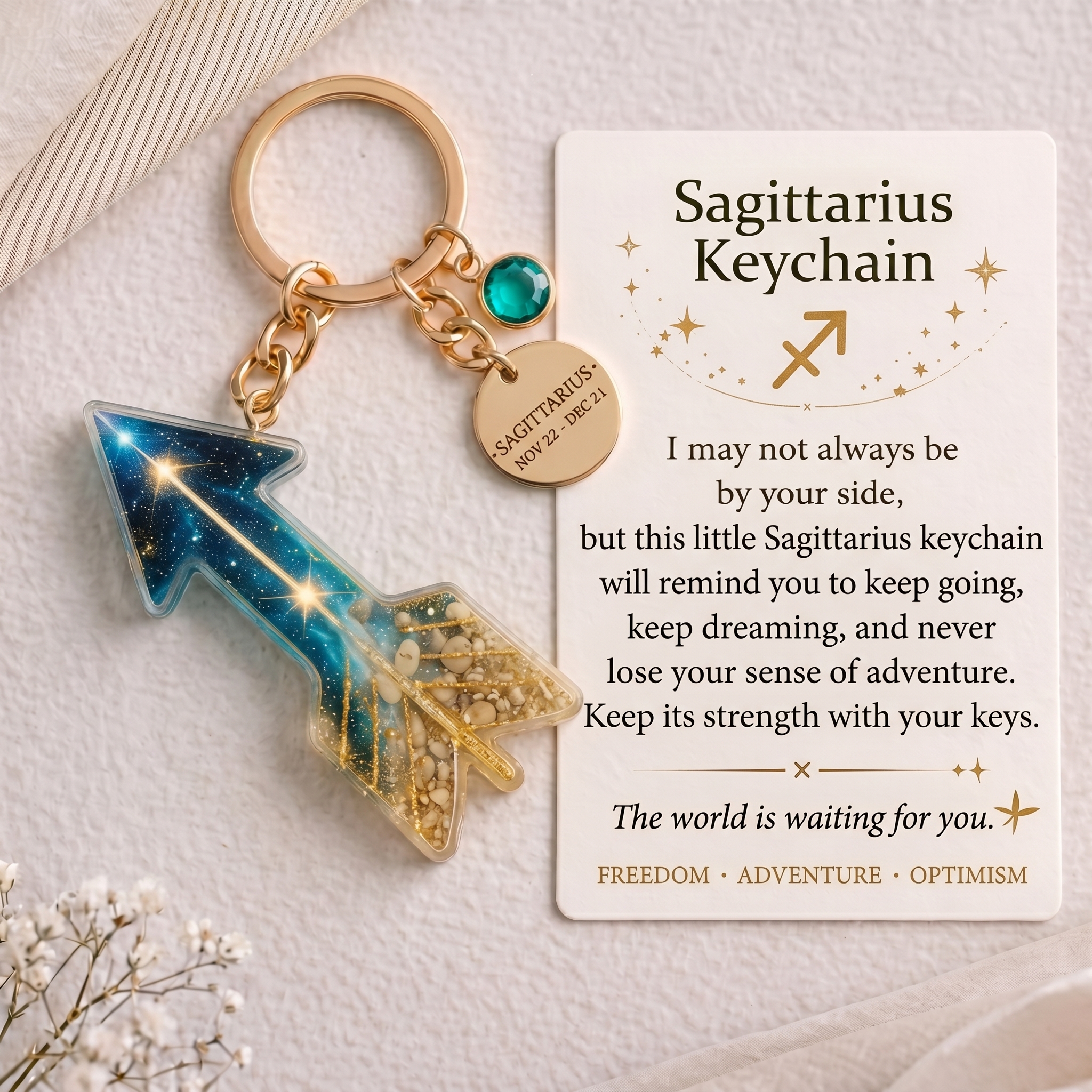 Zodiac Sign Keychain Collection with Inspirational Card