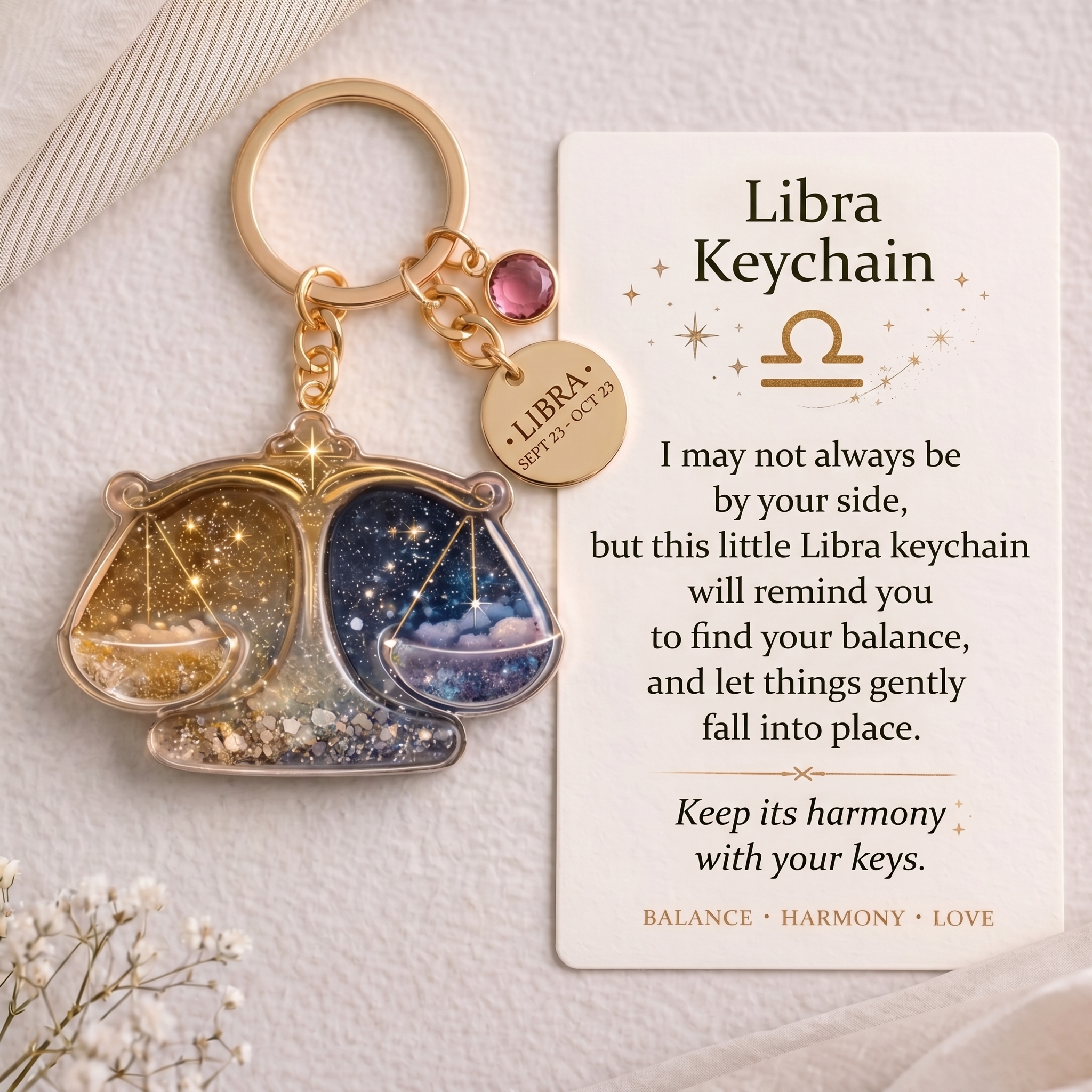 Zodiac Sign Keychain Collection with Inspirational Card