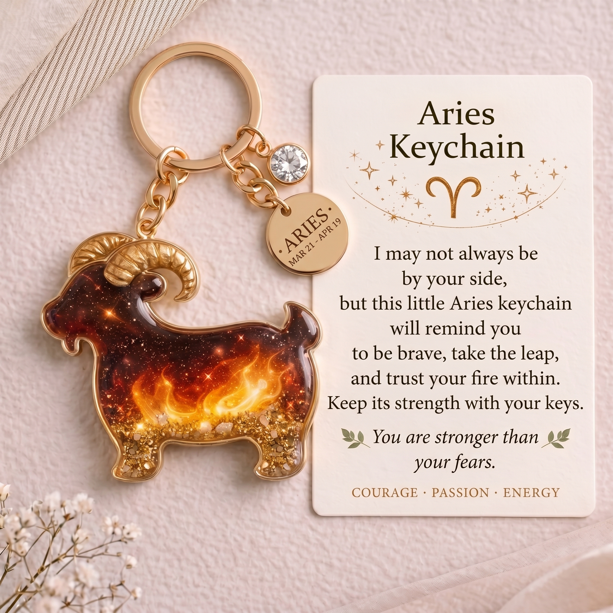 Zodiac Sign Keychain Collection with Inspirational Card