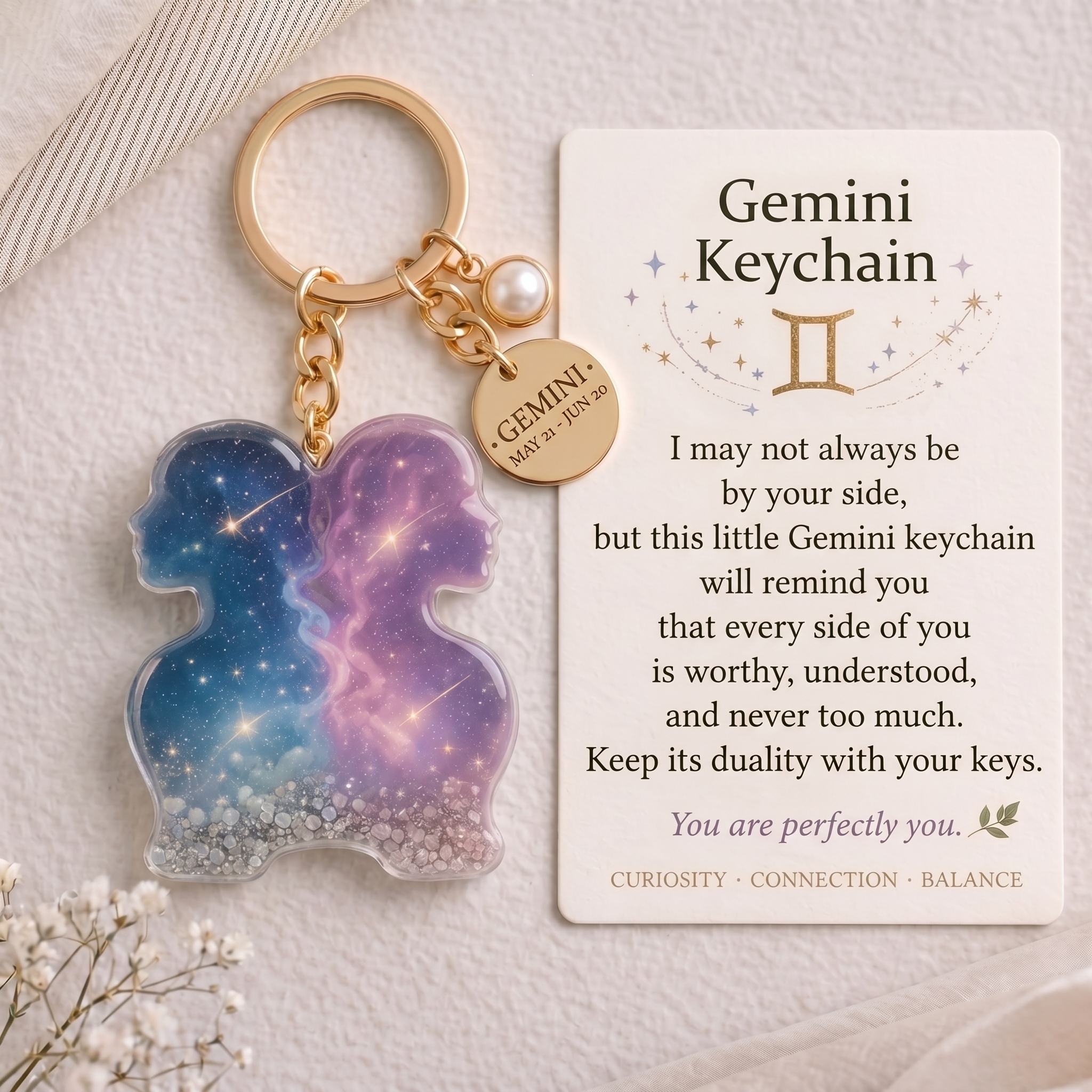 Zodiac Sign Keychain Collection with Inspirational Card