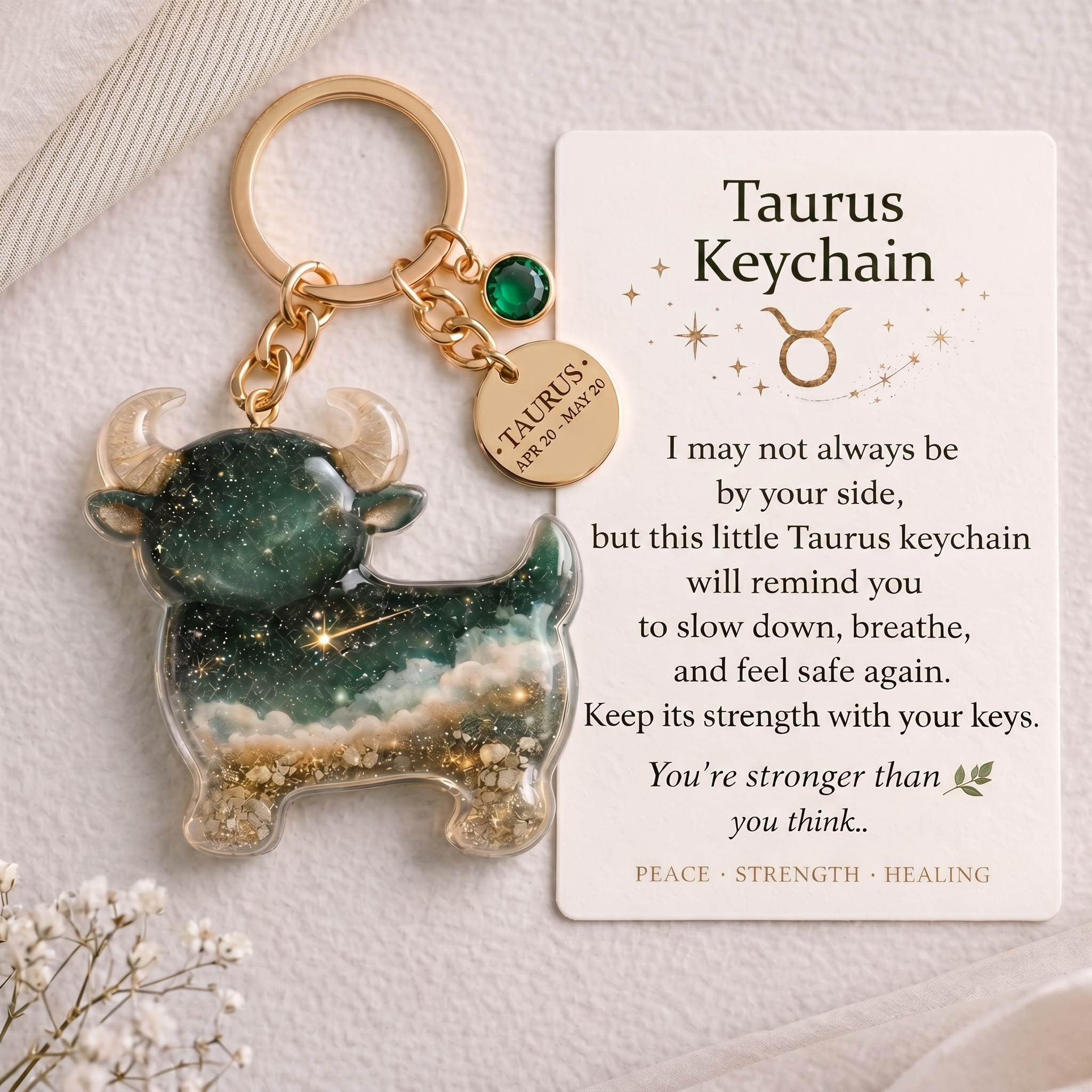 Zodiac Sign Keychain Collection with Inspirational Card