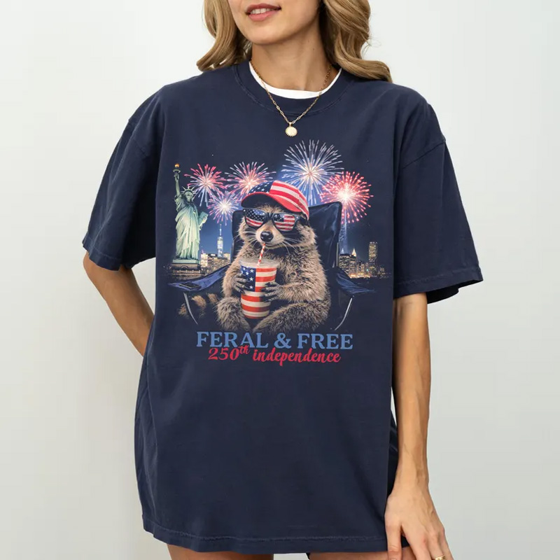 Feral And Free Patriotic Raccoon Shirt