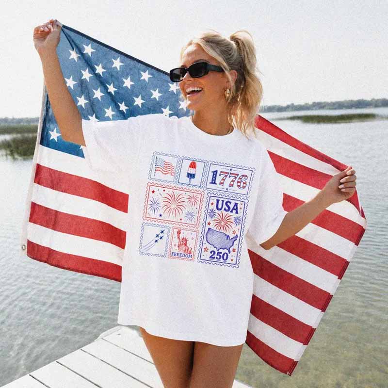 Vintage Patriotic Stamp USA 250 America Shirt