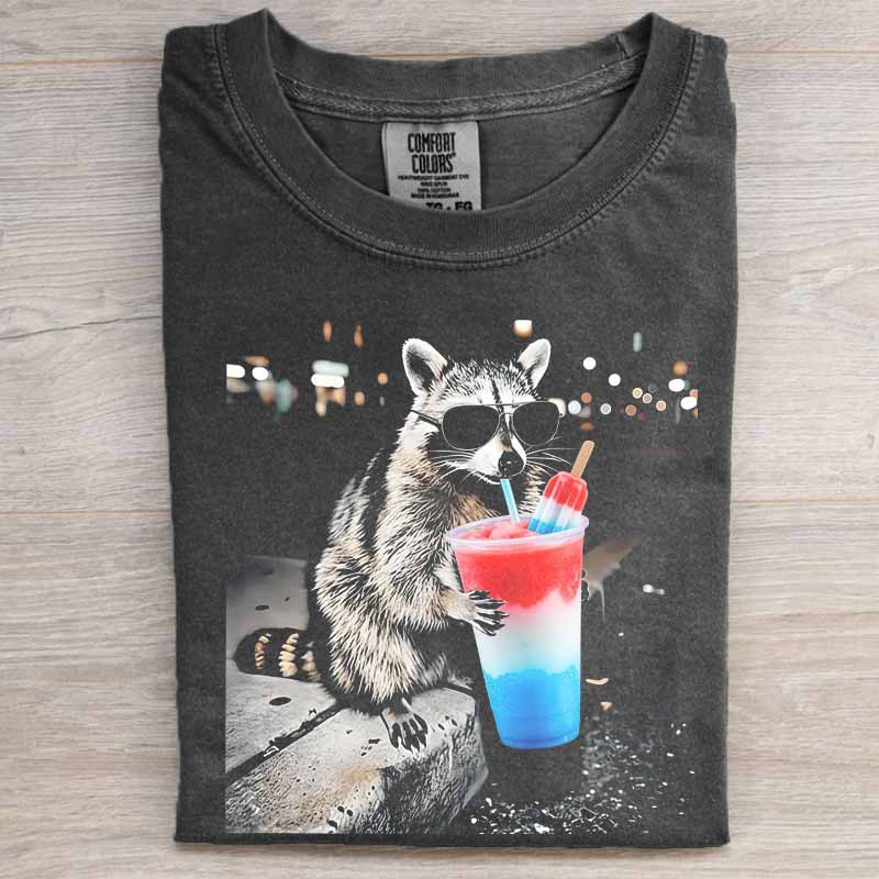 4th of July Raccoon Drinking Patriotic Slushie Shirt