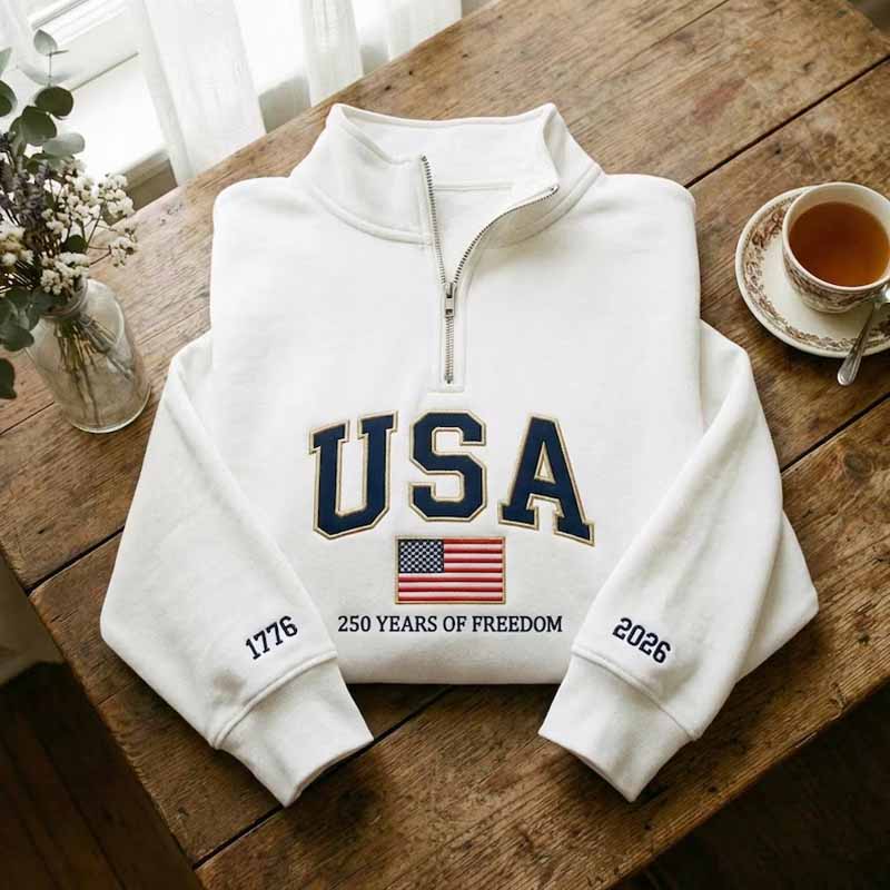 Embroidered USA 250th Anniversary 2026 Quarter Zip Sweatshirt