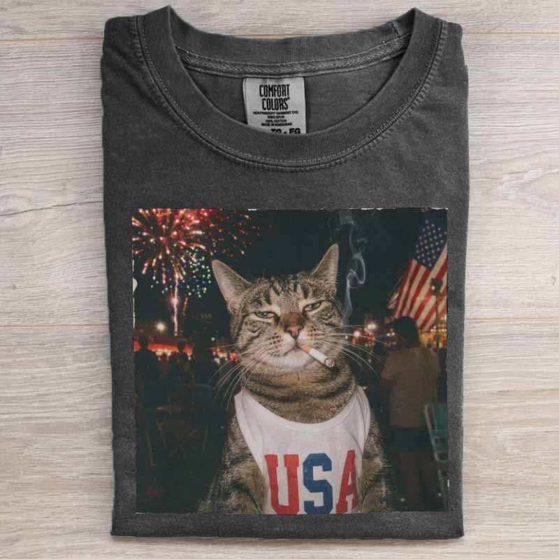 Funny Patriotic Smoking Cat Shirt