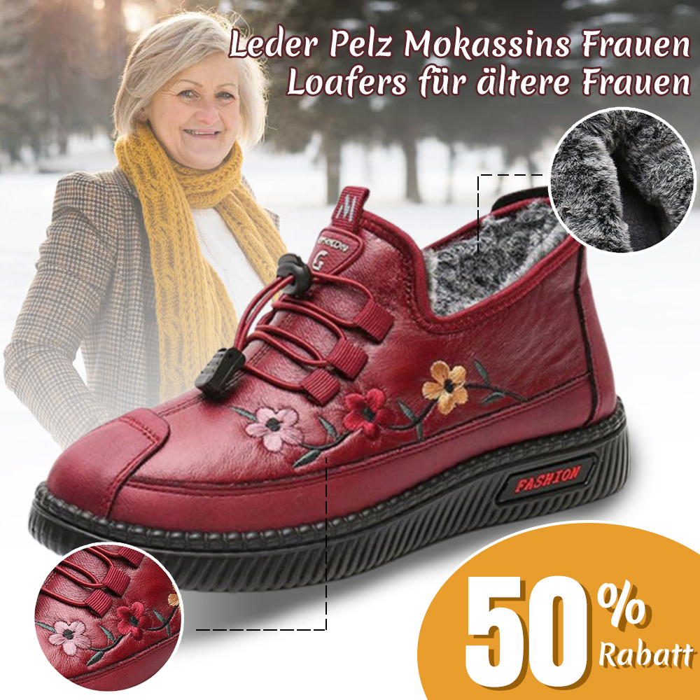 Gentlemenmode™ Lederfell-Mokassins Damen-Loafer für ältere Frauen