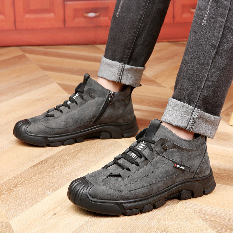 Winter Gift - Men's Leather Sneakers With Fake Wool Lining