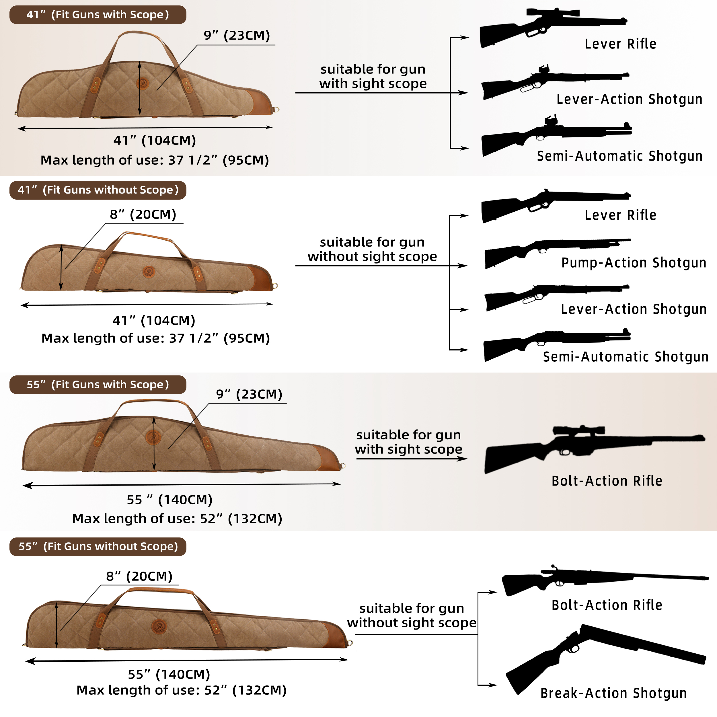 Soft Scoped Rifle & Shotgun Case, Canvas Leather Gun Storage Bag