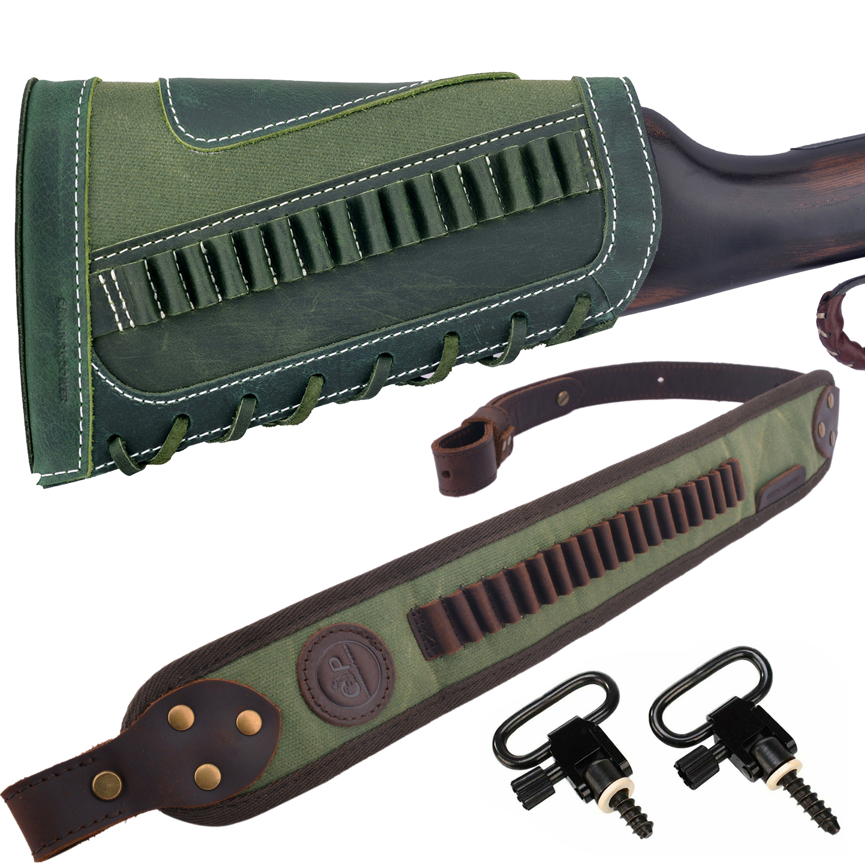 Set Of Retro Gun Buttstsock with Gun Shell Slot Sling.308 .22LR .30/30 12GA .357