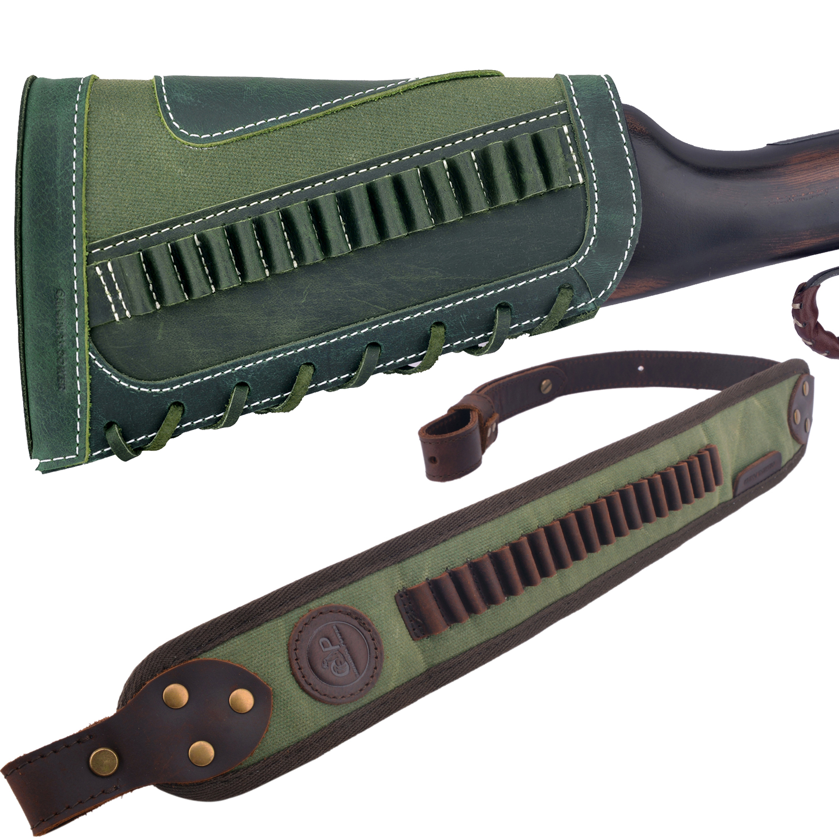 Set Of Retro Gun Buttstsock with Gun Shell Slot Sling.308 .22LR .30/30 12GA .357