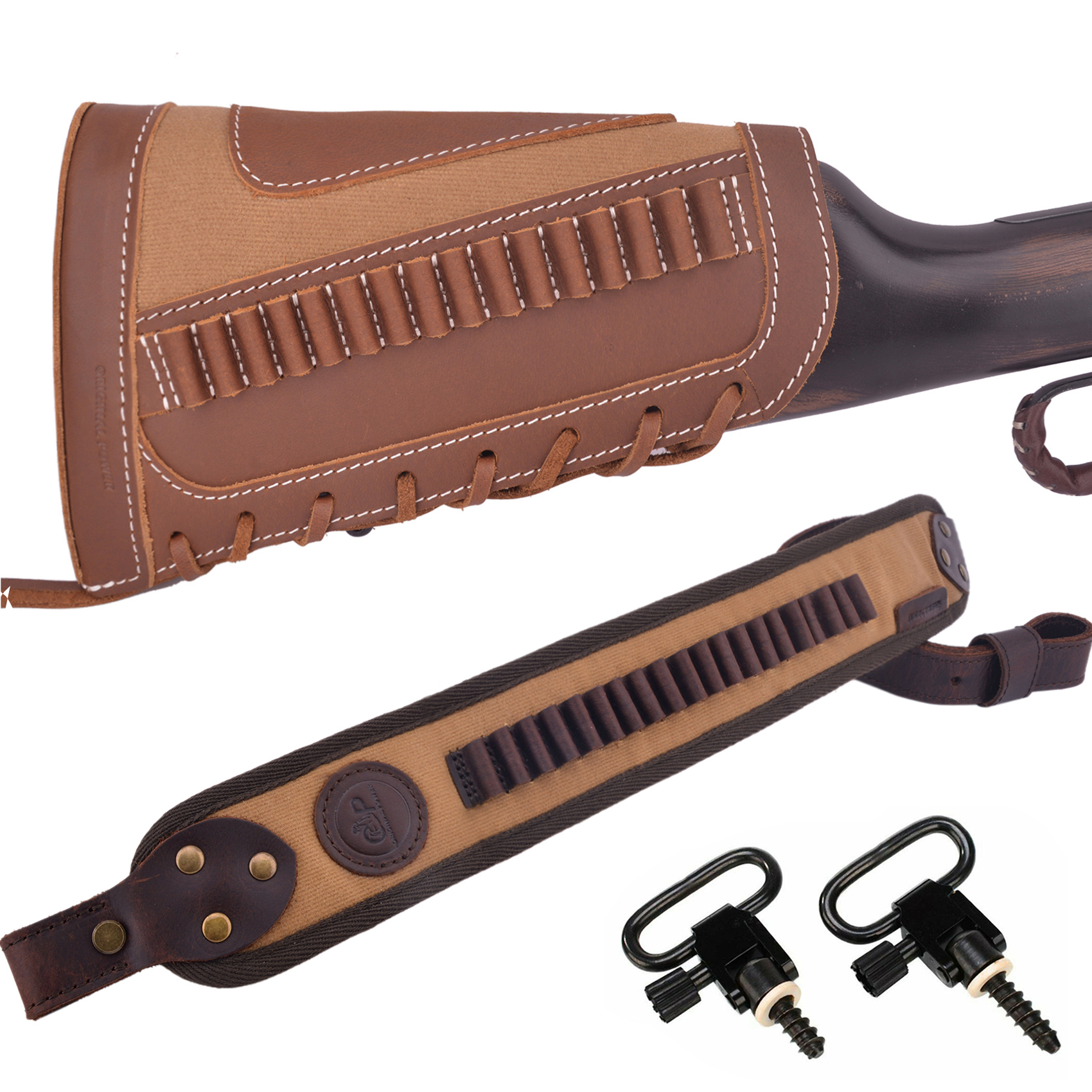 Set Of Retro Gun Buttstsock with Gun Shell Slot Sling.308 .22LR .30/30 12GA .357