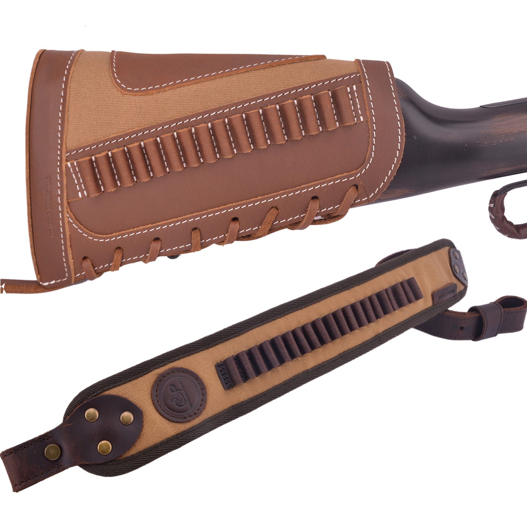 Set Of Retro Gun Buttstsock with Gun Shell Slot Sling.308 .22LR .30/30 12GA .357
