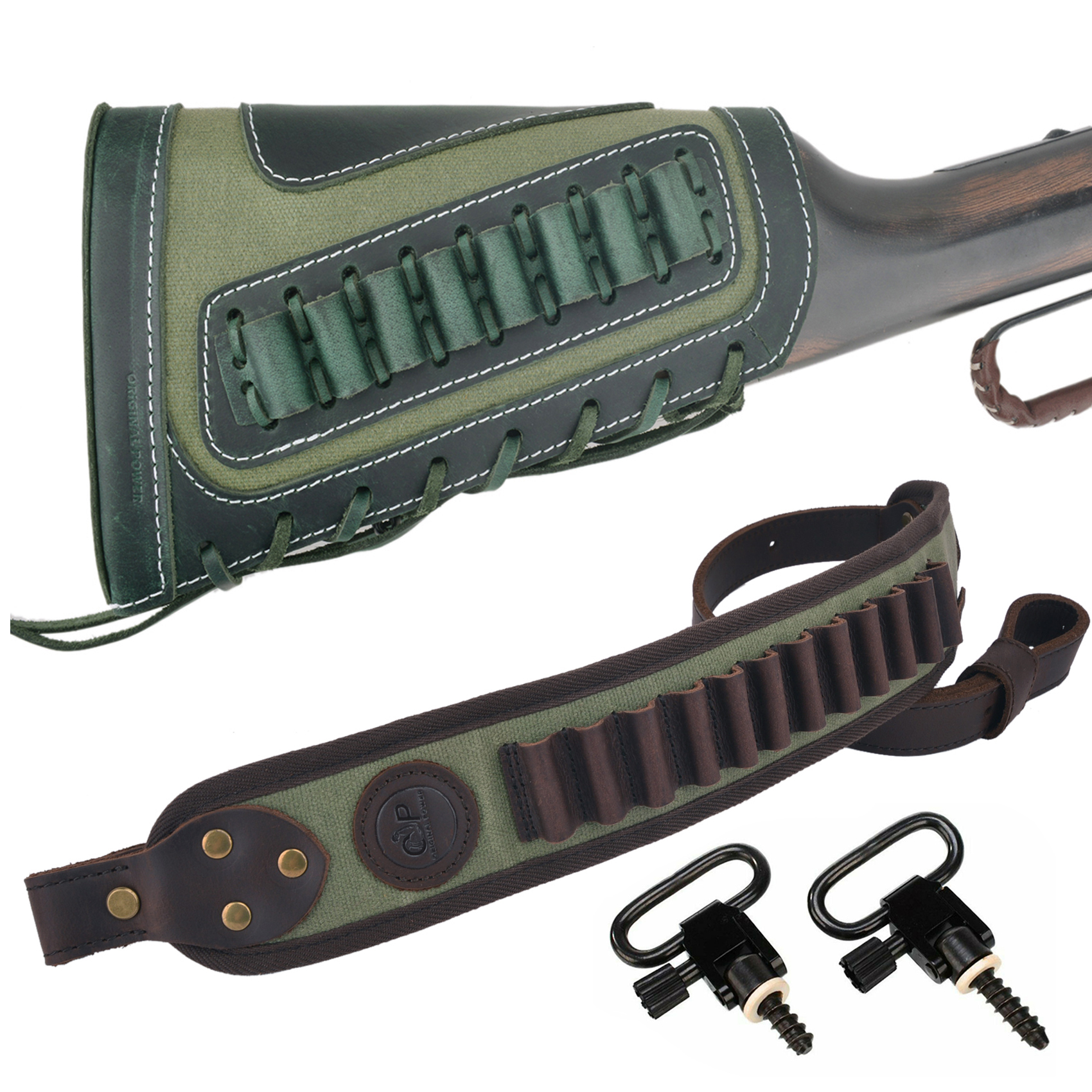 Set Of Retro Gun Buttstsock with Gun Shell Slot Sling.308 .22LR .30/30 12GA .357