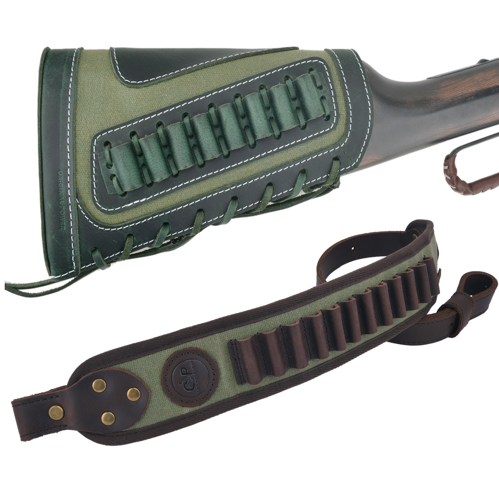 Set Of Retro Gun Buttstsock with Gun Shell Slot Sling.308 .22LR .30/30 12GA .357
