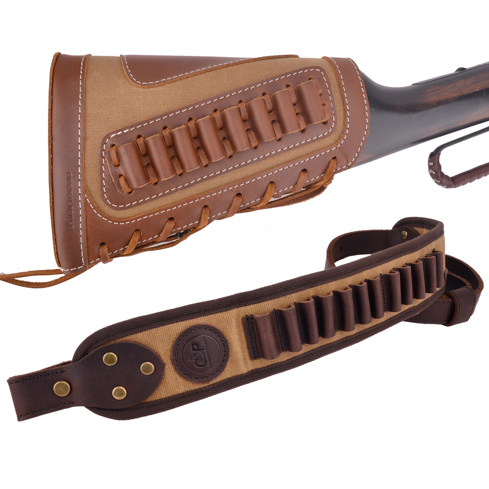 Set Of Retro Gun Buttstsock with Gun Shell Slot Sling.308 .22LR .30/30 12GA .357