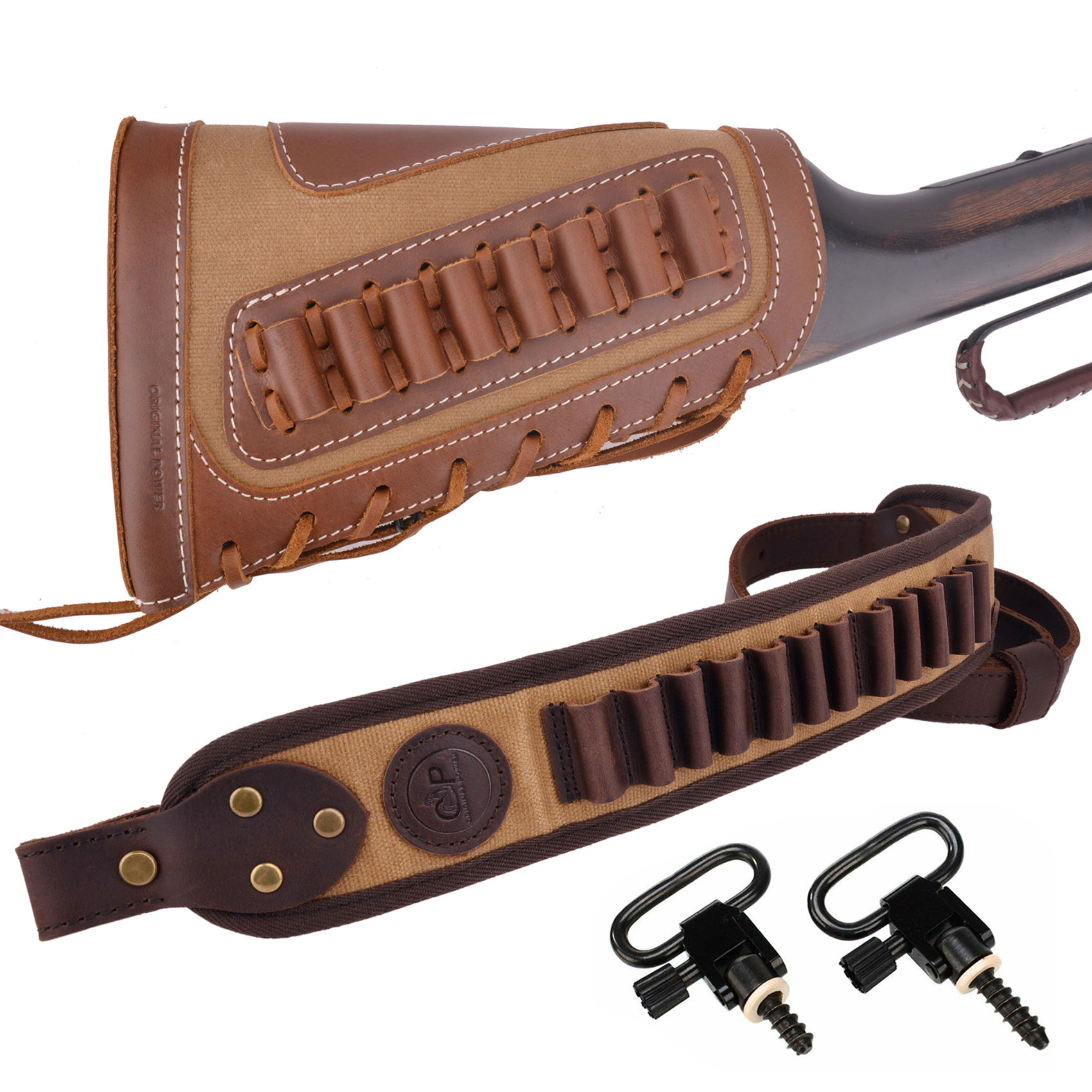 Set Of Retro Gun Buttstsock with Gun Shell Slot Sling.308 .22LR .30/30 12GA .357