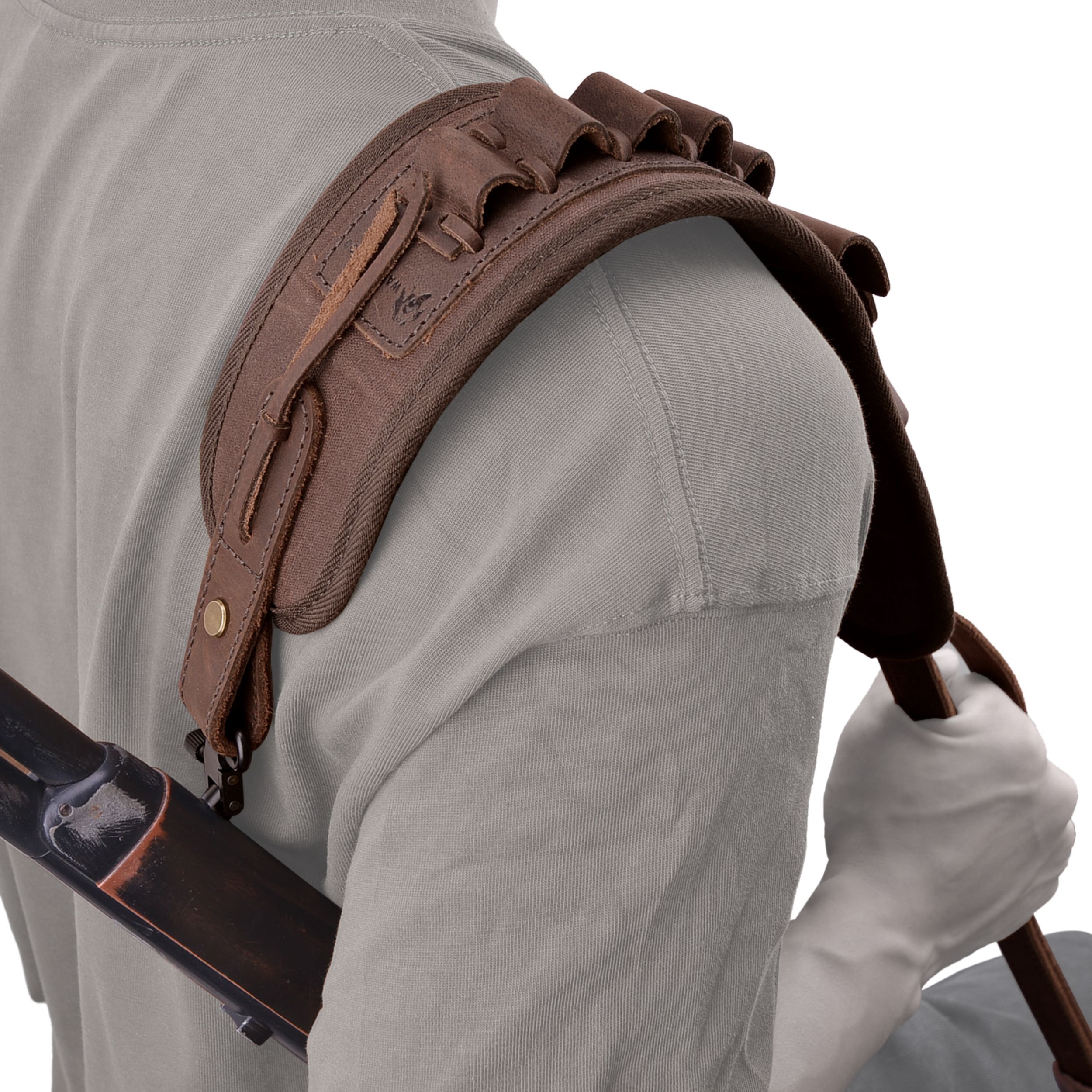 Leather Canvas Ammo Holder Rifle Sling Hunting Gun Strap .308 .30-06 .30-30 .22LR .17 HMR 12/16/20GA