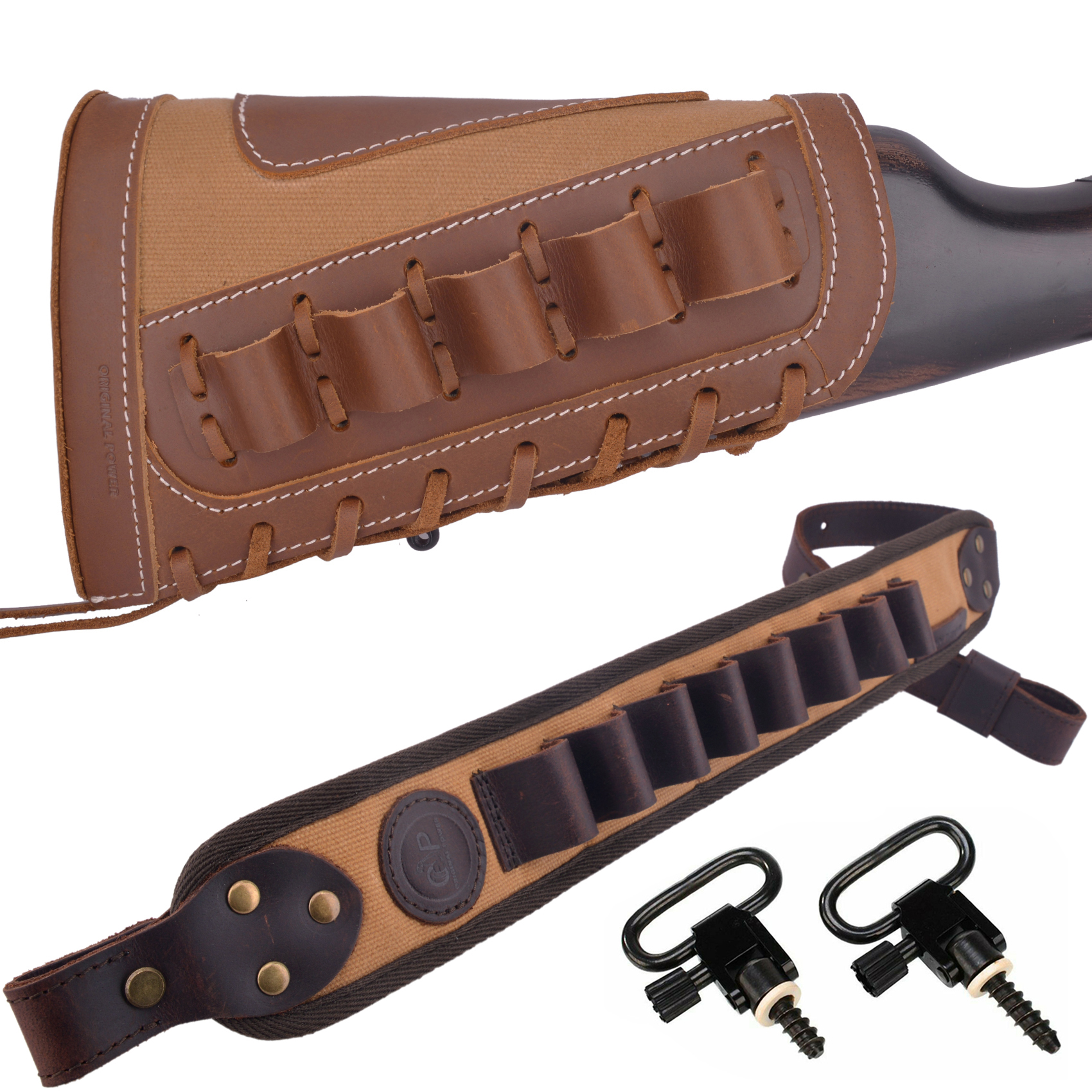Set Of Retro Gun Buttstsock with Gun Shell Slot Sling.308 .22LR .30/30 12GA .357